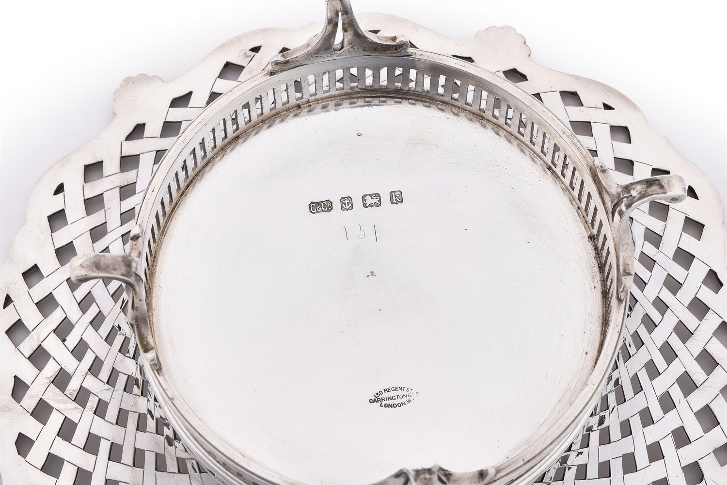 AN EDWARDIAN SILVER SWING HANDLED SHAPED OVAL BASKET AND TWO BOWLS - Image 3 of 3