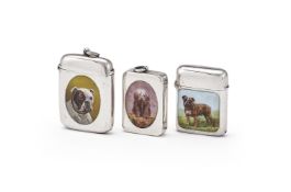 THREE SILVER AND ENAMEL VESTA CASES