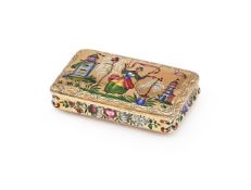 A FRENCH CHINOISERIE GOLD AND ENAMELLED SNUFF BOX