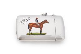 AN EDWARDIAN SILVER AND ENAMEL VESTA CASE