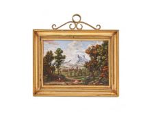 A GOLD MOUNTED MICROMOSAIC OF A PASTORAL SCENE