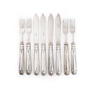 A SET OF EIGHTEEN SILVER SHELL AND THREAD PATTERN FISH KNIVES AND FORKS