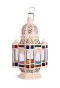 A CREAM PAINTED MOROCCAN STYLE HANGING LANTERN, 20TH CENTURY