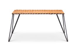 A STEEL AND RATTAN LOW TABLE, MID 20TH CENTURY