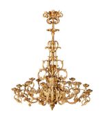 A LARGE ITALIAN BAROQUE GILTWOOD TWENTY FOUR LIGHT CHANDELIER,18TH CENTURY