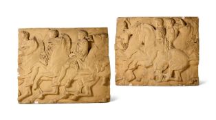 AFTER THE ANTIQUE- A PAIR OF PLASTER RELIEFS DEPICTING PANELS FROM THE FRIEZE OF THE PARTHENON