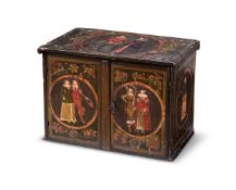 A NORTH EUROPEAN DARK GREEN AND POLYCHROME-PAINTED TABLE CABINET