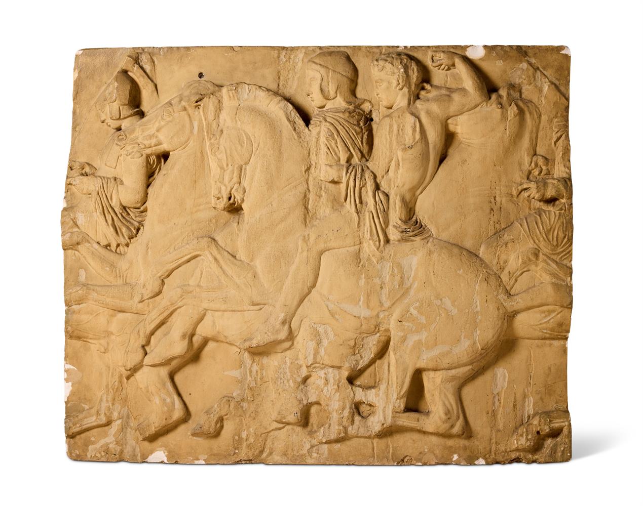 AFTER THE ANTIQUE- A PAIR OF PLASTER RELIEFS DEPICTING PANELS FROM THE FRIEZE OF THE PARTHENON - Image 2 of 3