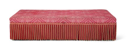A (FES) STITCH EMBROIDERY UPHOLSTERED OTTOMAN, DESIGNED BY HUGH HENRY