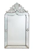 AN ENGRAVED GLASS MIRROR WITH BORDER PLATES, 2OTH CENTURY