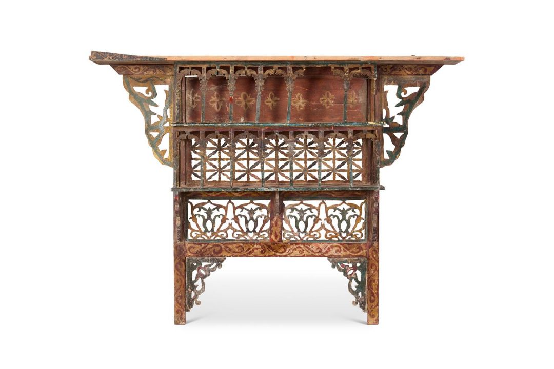 A PAINTED HANGING SHELF, MOROCCAN, EARLY 20TH CENTURY