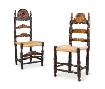 TWO SIMILAR EBONISED AND PARCEL-GILT SIDE CHAIRS, PROBABLY SPANISH