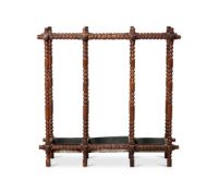 AN OAK RING-TURNED THREE-DIVISION STICK STAND, 20TH CENTURY