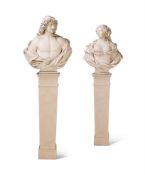 AFTER BERNARDO FALCONE (1626-1690)- TWO LARGE PLASTER BUSTS OF A GENTLEMAN & LADY COMPANION
