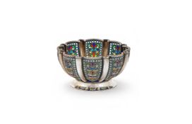 KHLEBNIKOV, A RUSSIAN SILVER AND PLIQUE-À-JOUR ENAMEL BOWL