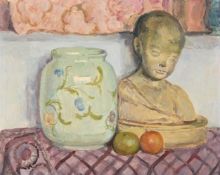 λ VANESSA BELL (BRITISH 1879-1961), STILL LIFE WITH JAR, FRUIT AND BUST, CHARLESTON