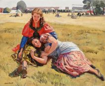 λ DAME LAURA KNIGHT (BRITISH 1877-1970), TWO ROMANY LASSES ON ASCOT HEATH