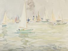 λ PAUL LUCIEN MAZE (FRENCH/BRITISH 1887-1979), YACHTS WITH STEAMBOAT BEYOND