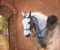 λ LUCY KEMP-WELCH (BRITISH 1869-1958), GREY HORSE BY AN ARCHWAY