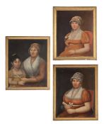 AMERICAN NAÏVE SCHOOL (19TH CENTURY), A SET OF THREE PORTRAITS OF LADIES