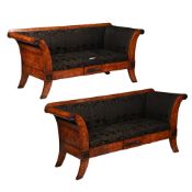 A PAIR OF BURR OR HUNGARIAN ASH SOFAS, BY WILLIAM SWITZER, OF RECENT MANUFACTURE