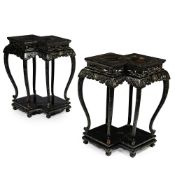 A PAIR OF CHINESE BLACK LACQUERED AND PARCEL GILT SIDE TABLES, 20TH CENTURY
