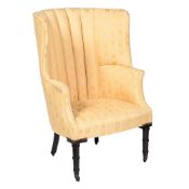 A GEORGE IV MAHOGANY AND UPHOLSTERED BARREL BACK ARMCHAIR, CIRCA 1830