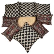 TOMASZ STARZEWSKI, EIGHT MONGOLIAN-STYLE PATTERNED THROW CUSHIONS, MODERN