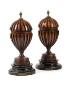 A PAIR OF MAHOGANY URNS, IN GEORGE III STYLE, 20TH CENTURY
