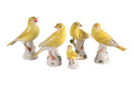 A GROUP OF FIVE MEISSEN MODELS OF YELLOW FINCHES, 20TH CENTURY