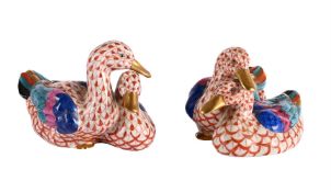 TWO HEREND MODELS OF PAIRS OF DUCKS, SECOND HALF 20TH CENTURY