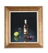 IAN MASTIN (BRITISH B1949), STILL LIFE OF A BOTTLE OF RIESLING WITH AN APPLE AND GRAPES