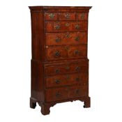 A GEORGE II WALNUT CHEST ON CHEST, SECOND QUARTER 18TH CENTURY