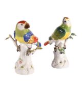 A PAIR OF MEISSEN MODELS OF PARAKEETS, 20TH CENTURY