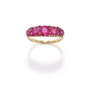 A LATE 19TH CENTURY RUBY FIVE STONE RING