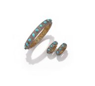 A TURQUOISE AND DIAMOND BANGLE AND EARRINGS