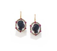 A PAIR OF LATE 19TH CENTURY AND LATER GEM SET EARRINGS