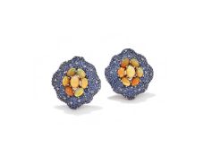 A PAIR OF OPAL, DIAMOND AND SAPPHIRE EARRINGS