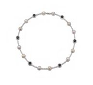 A CULTURED PEARL AND DIAMOND NECKLACE