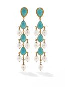 A PAIR OF TURQUOISE AND CULTURED PEARL PENDENT EARRINGS