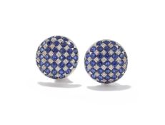 A PAIR OF SAPPHIRE AND DIAMOND EARRINGS