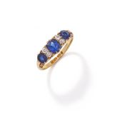 A LATE 19TH CENTURY SAPPHIRE AND DIAMOND SEVEN STONE RING