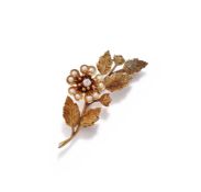 A LATE VICTORIAN PEARL AND DIAMOND DOG ROSE BROOCH CIRCA 1890