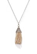 AN EARLY 20TH CENTURY DIAMOND AND SEED PEARL TASSEL