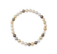 A CULTURED PEARL, DIAMOND AND COLOURED DIAMOND NECKLACE