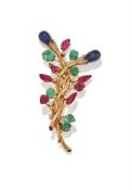 A GEM SET FLOWER BROOCH