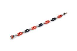 Y AN ART DECO CORAL, ONYX AND DIAMOND BRACELET
