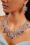 A GEM SET FRINGE NECKLACE AND EARRING SET