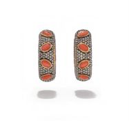 Y A PAIR OF CORAL AND DIAMOND EARRINGS