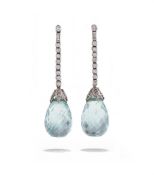 A PAIR OF AQUAMARINE AND DIAMOND PENDENT EARRINGS